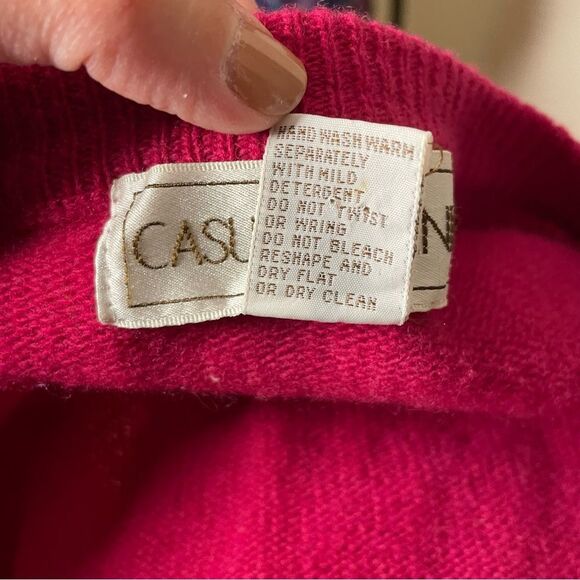Casual Corner Cardigan Sweater Vintage Lambswool Button Front Hot Pink Large - Picture 9 of 9